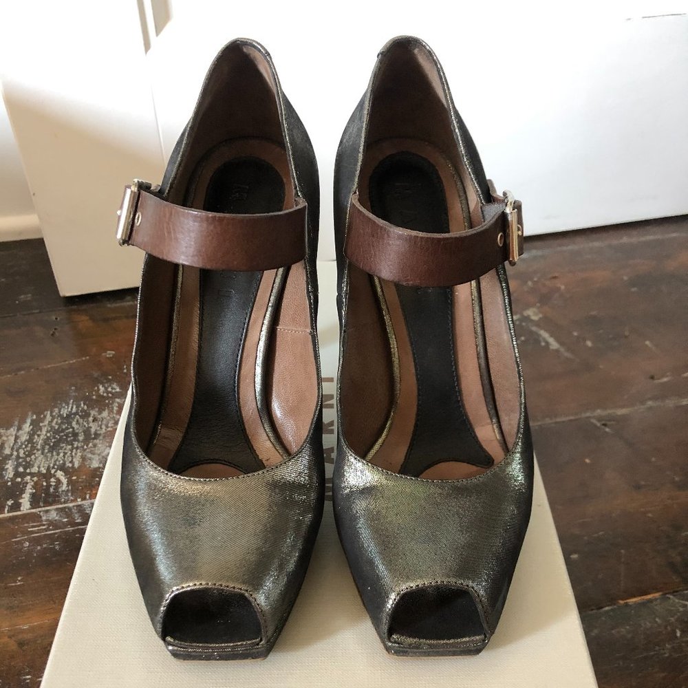 MARNI METALLIC MARY JANE PEEP TOE PLATFORM PUMP 38
